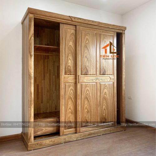 mẫu tủ quần áo cánh lùa gỗ tự nhiên