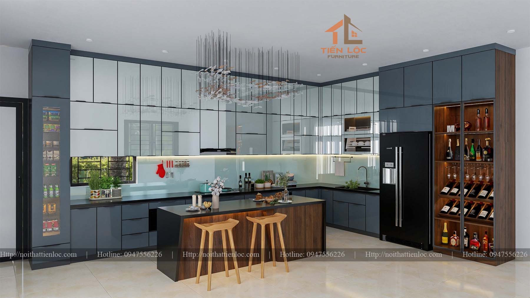 tủ bếp inox cánh kính cường lực
