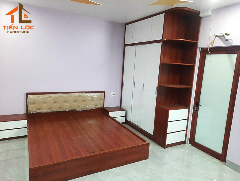 giường tủ gỗ công nghiệp giả gỗ hương đá